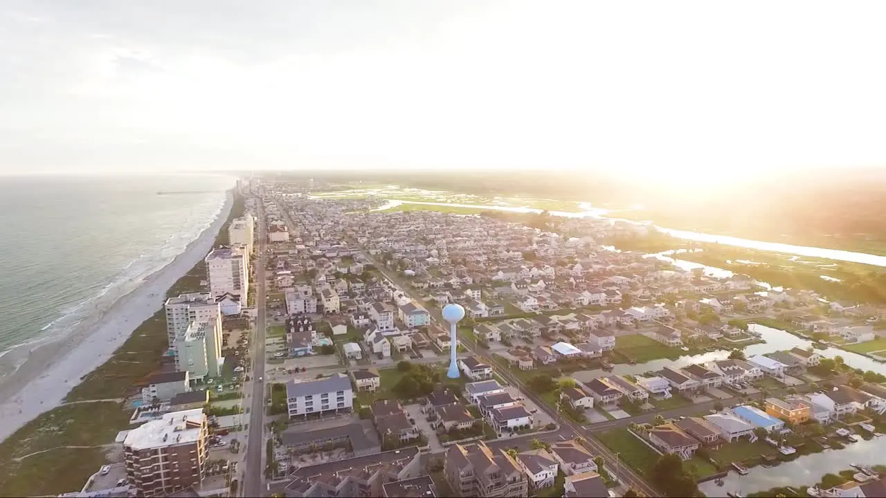 Sunset flight over Cherry Grove SC at sunset