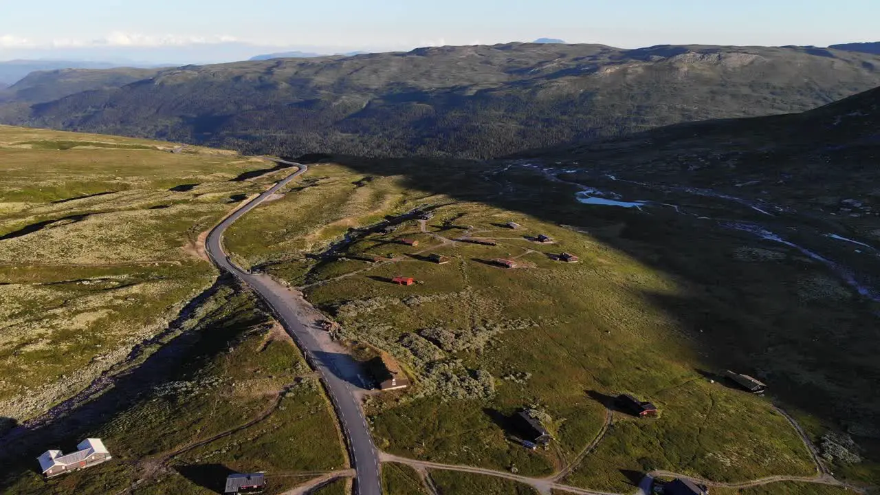 Mountain cottages in Norway 4k drone footage