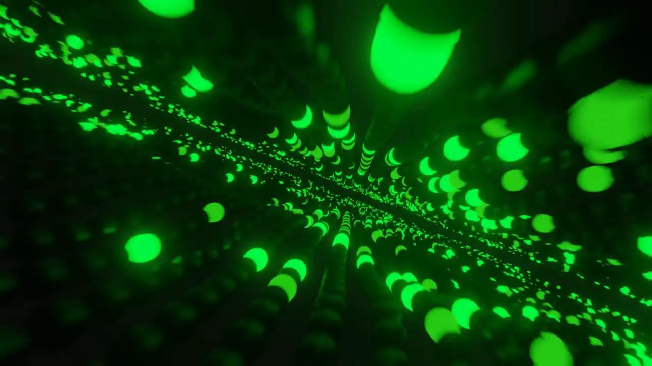 Abstract motion background shining green path and green neon lights to be played in 4k loop to reflect high-tech path or data transfer in 4k Loop