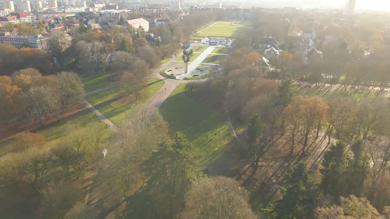 poland sunny day summer theater theater outdoor drone shot Szczecin city park