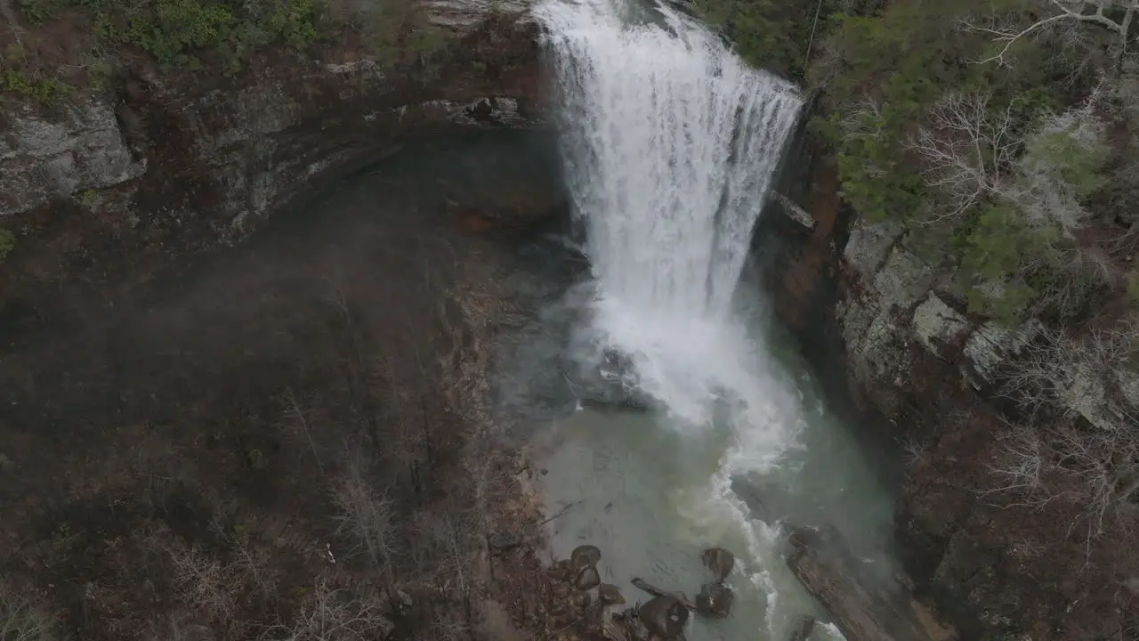 Slow pull back and pan up of waterfall in Chattanooga TN