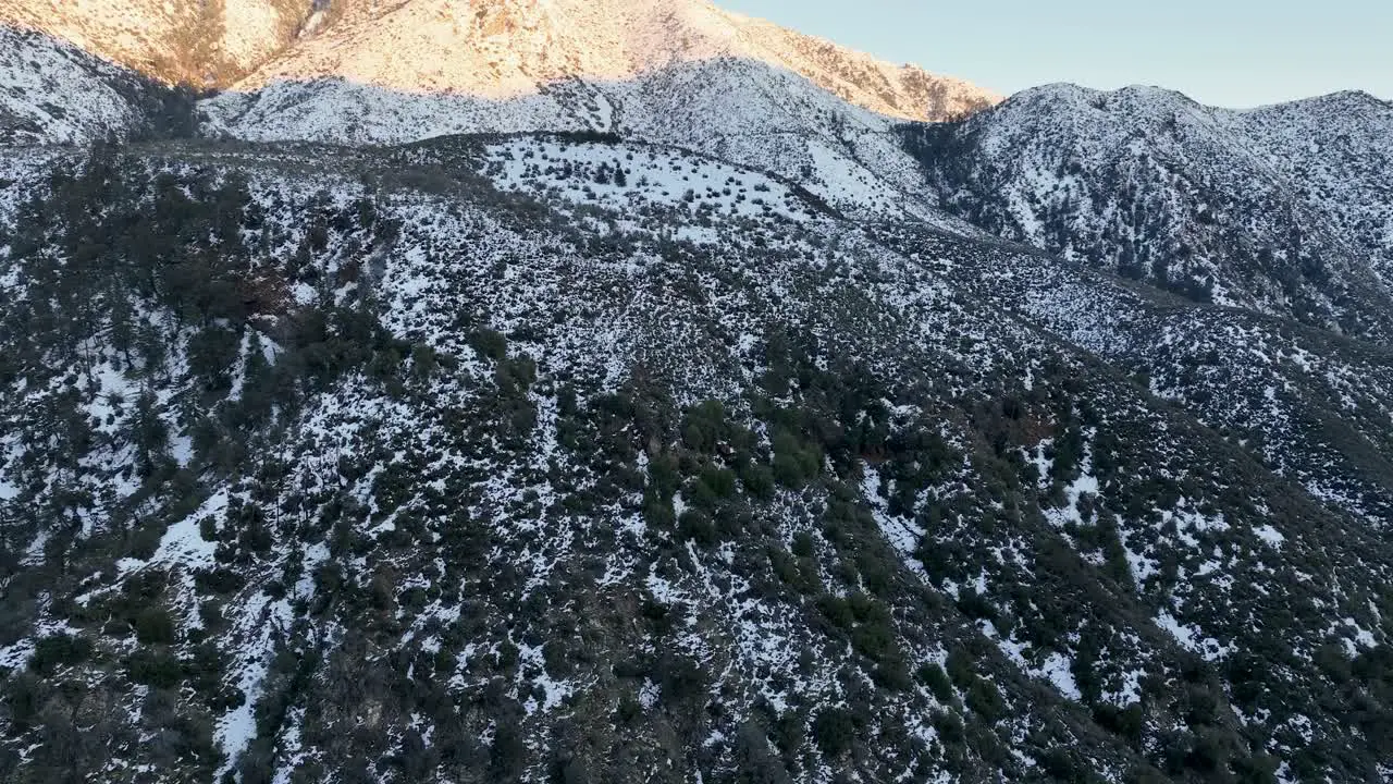 straight up motion on mountain covered on snow with pines and sun light touching the top