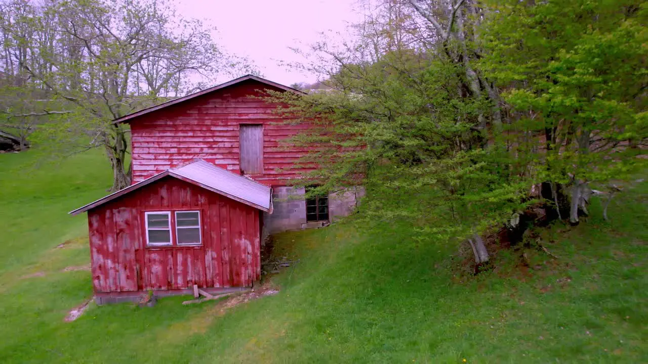 aerial pullout from red barn near boone and blowing rock nc north carolina