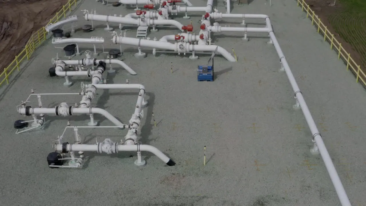 Aerial footage of oil and gas pipeline junction in colorado