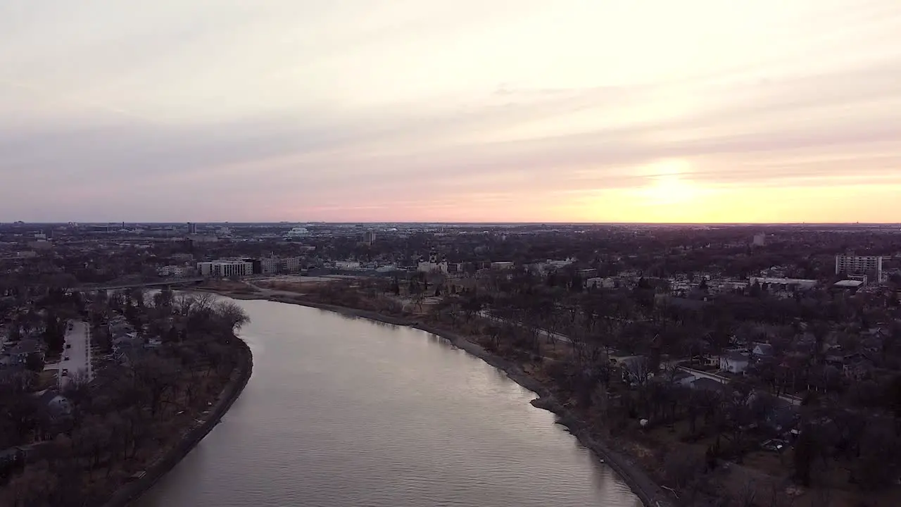 Sunset Pan Down Red River Winnipeg