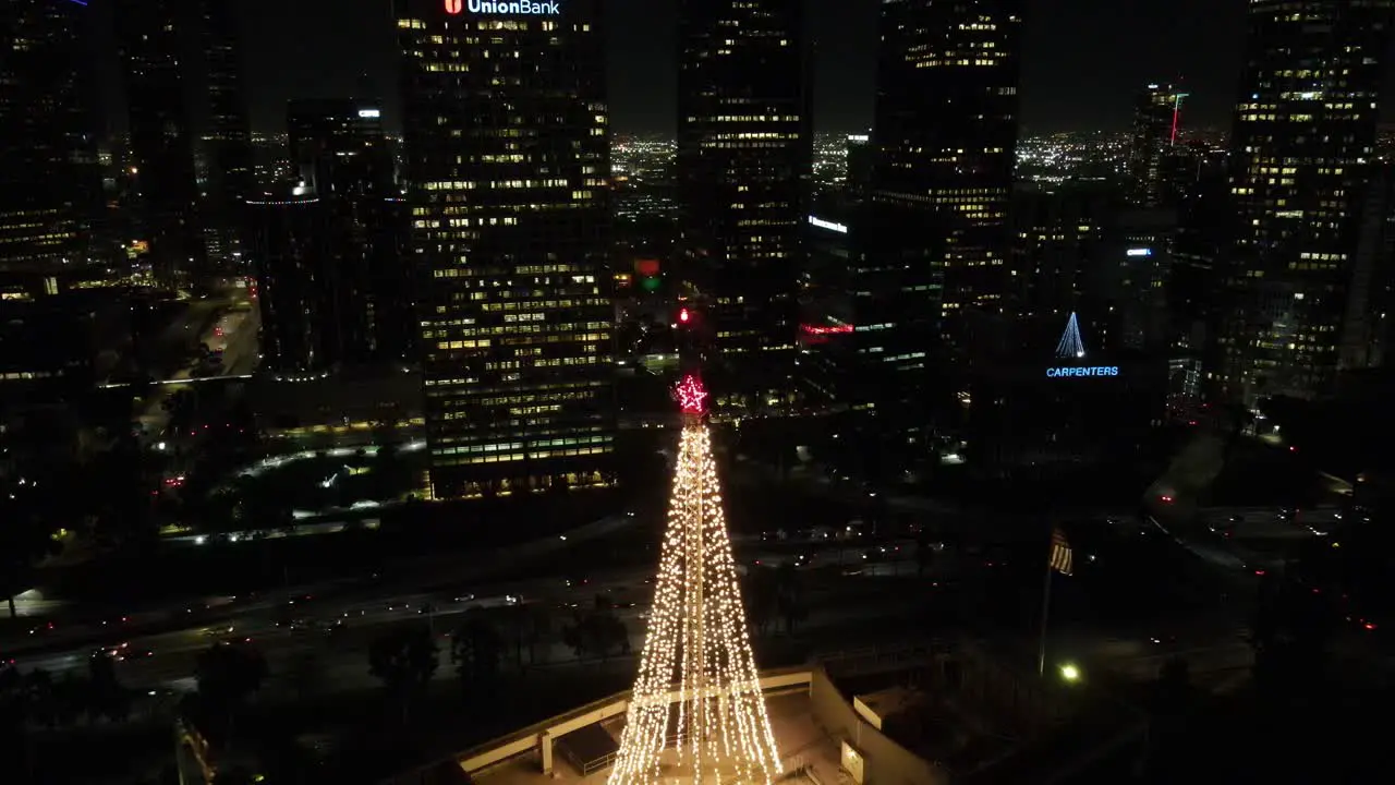 downtown Los Angeles aerial with Christmas tree