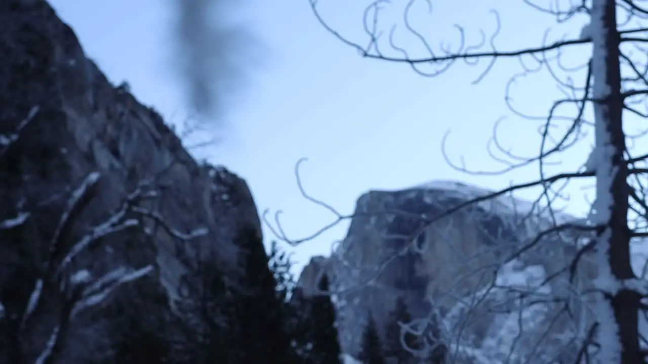 Yosemite National Park Half Dome in winter with frozen ice