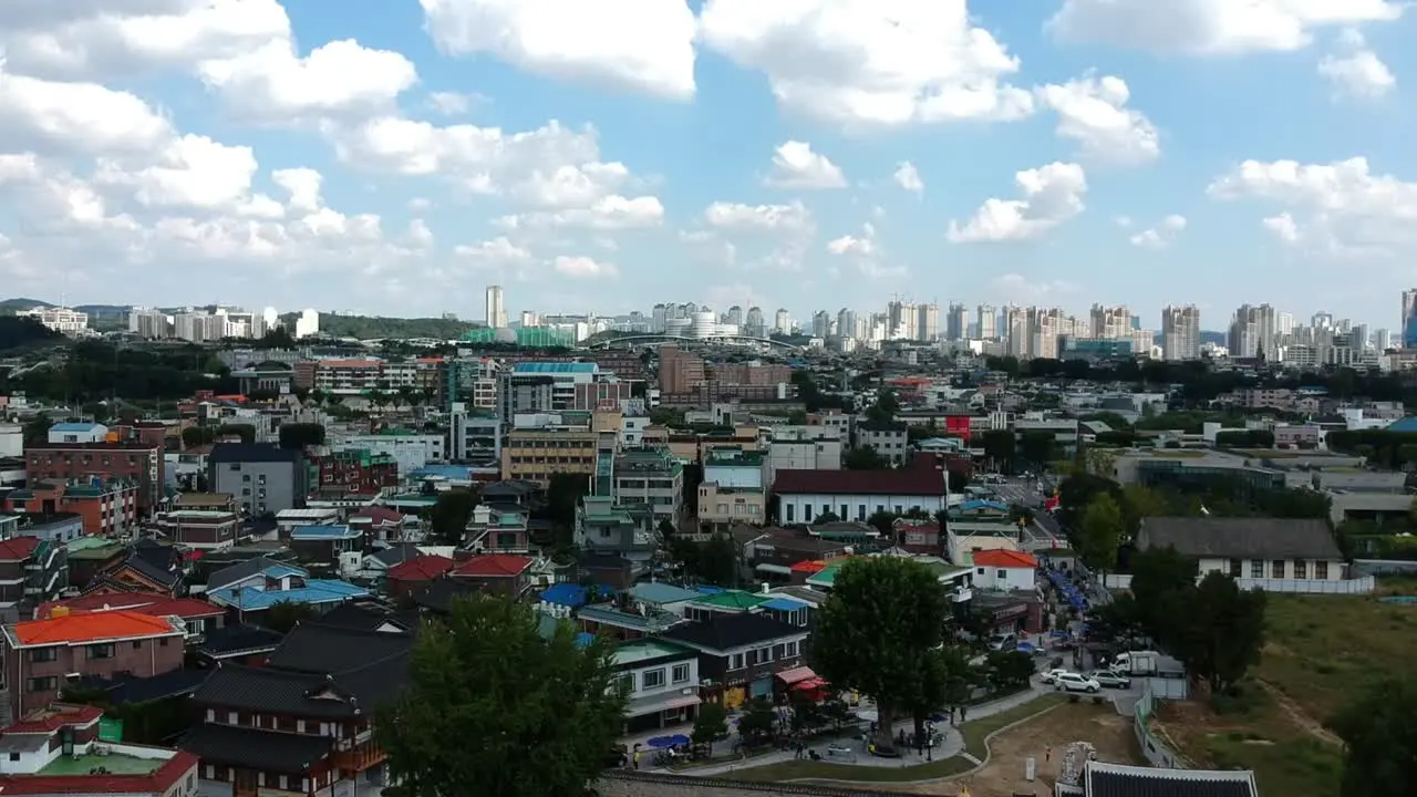 Flying over the city suwon in South Korea