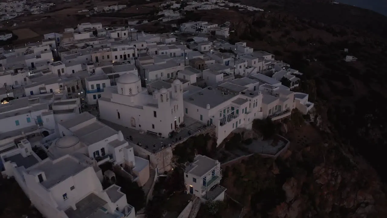 Wide View over a Greek Village after Sunset Aerial