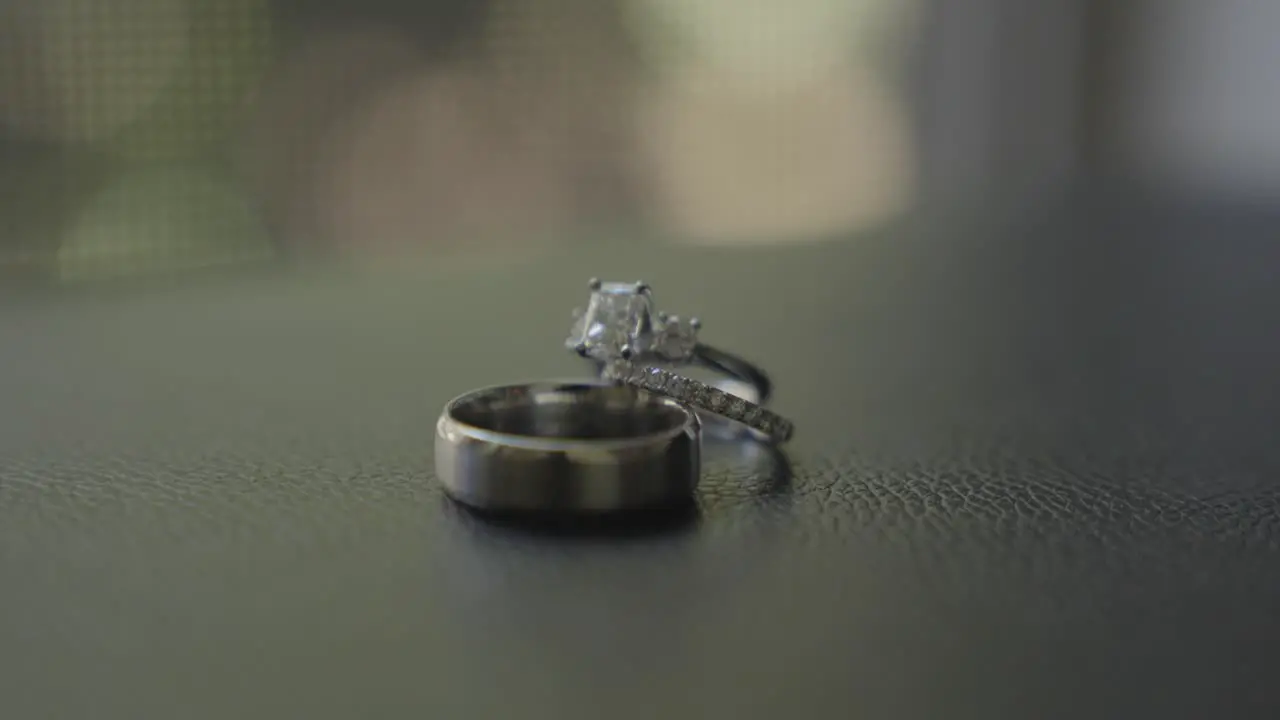 Close up slow motion shot of wedding day rings