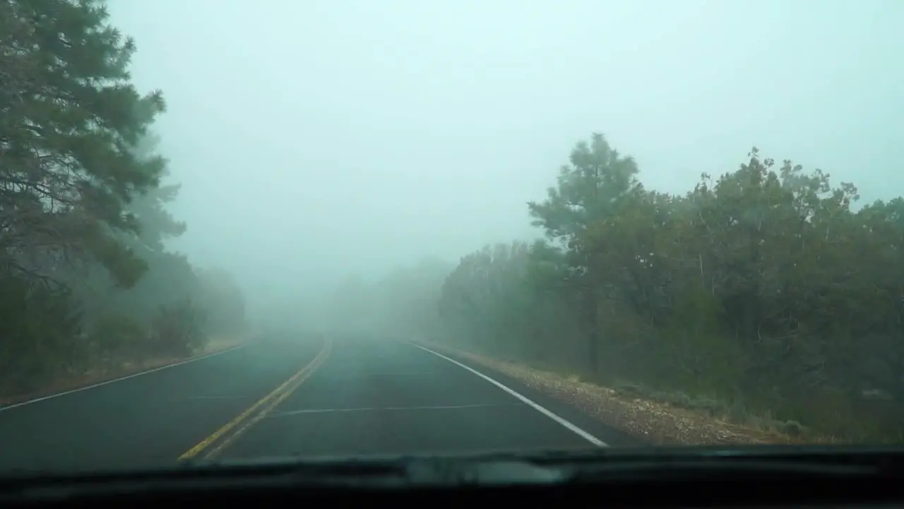 Car traveling through the fog