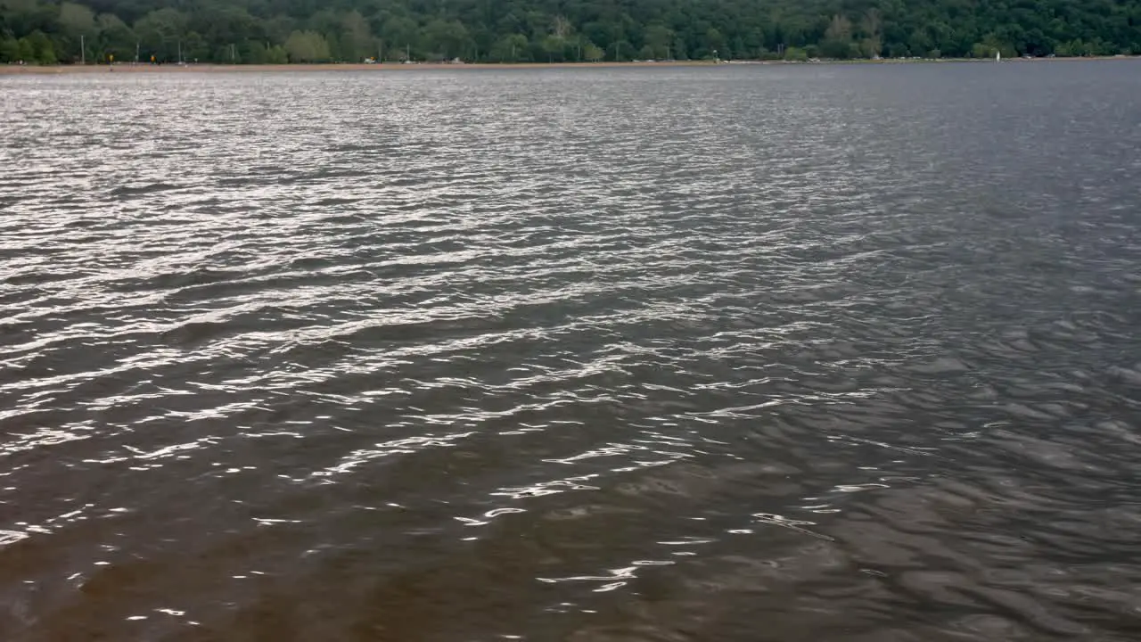 A close up of murky waters blowing in the wind of this midwest urban lake