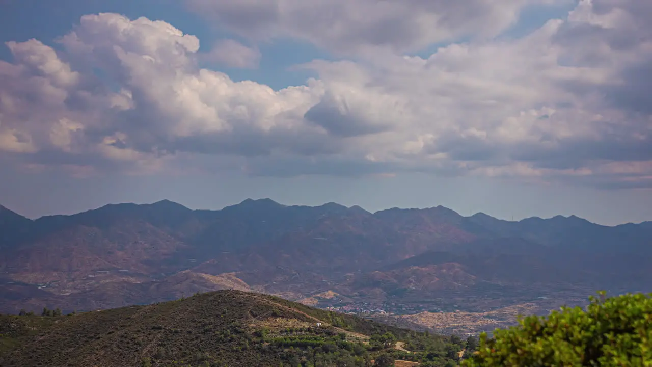 Time-lapse video of clouds drifting away in the sky above and cloud shadows sliding over the ground summer mountain landscape