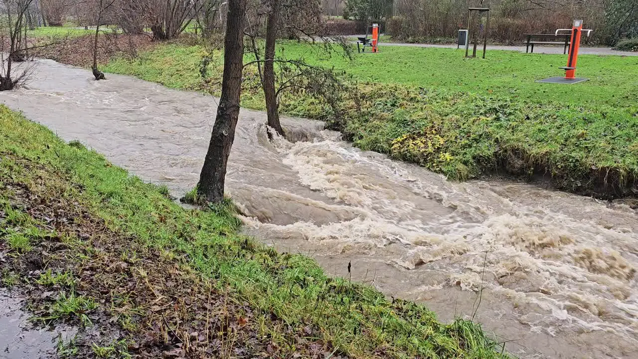 A raging stream in the Sauerland after heavy rainfall