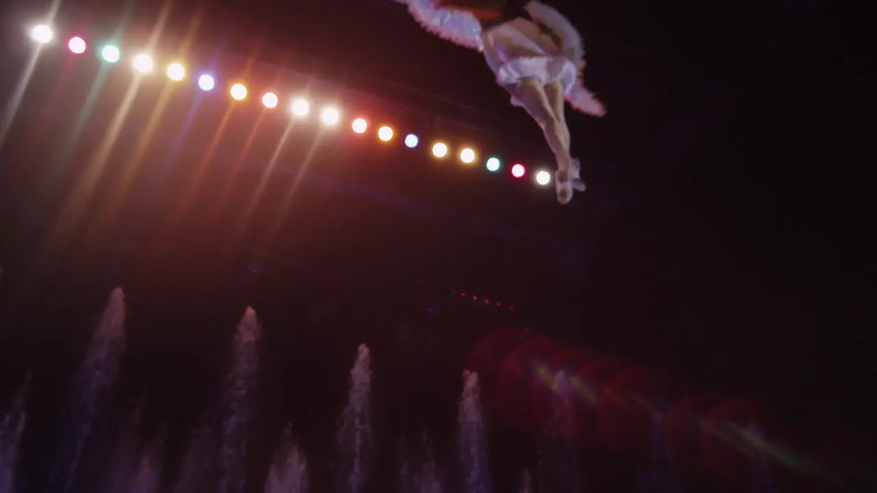 Aerial performance of woman gymnast in the circus