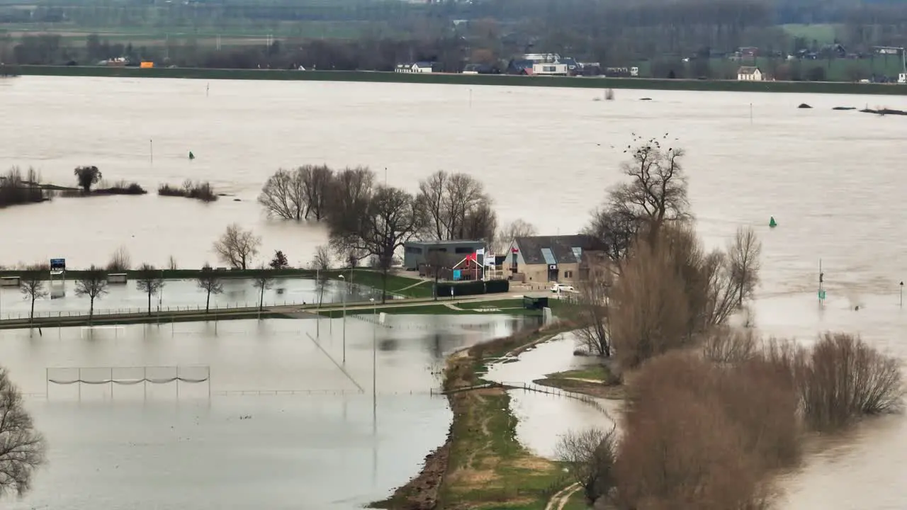 Severe rainfall cause large scale flooding in Gelderland countryside aerial