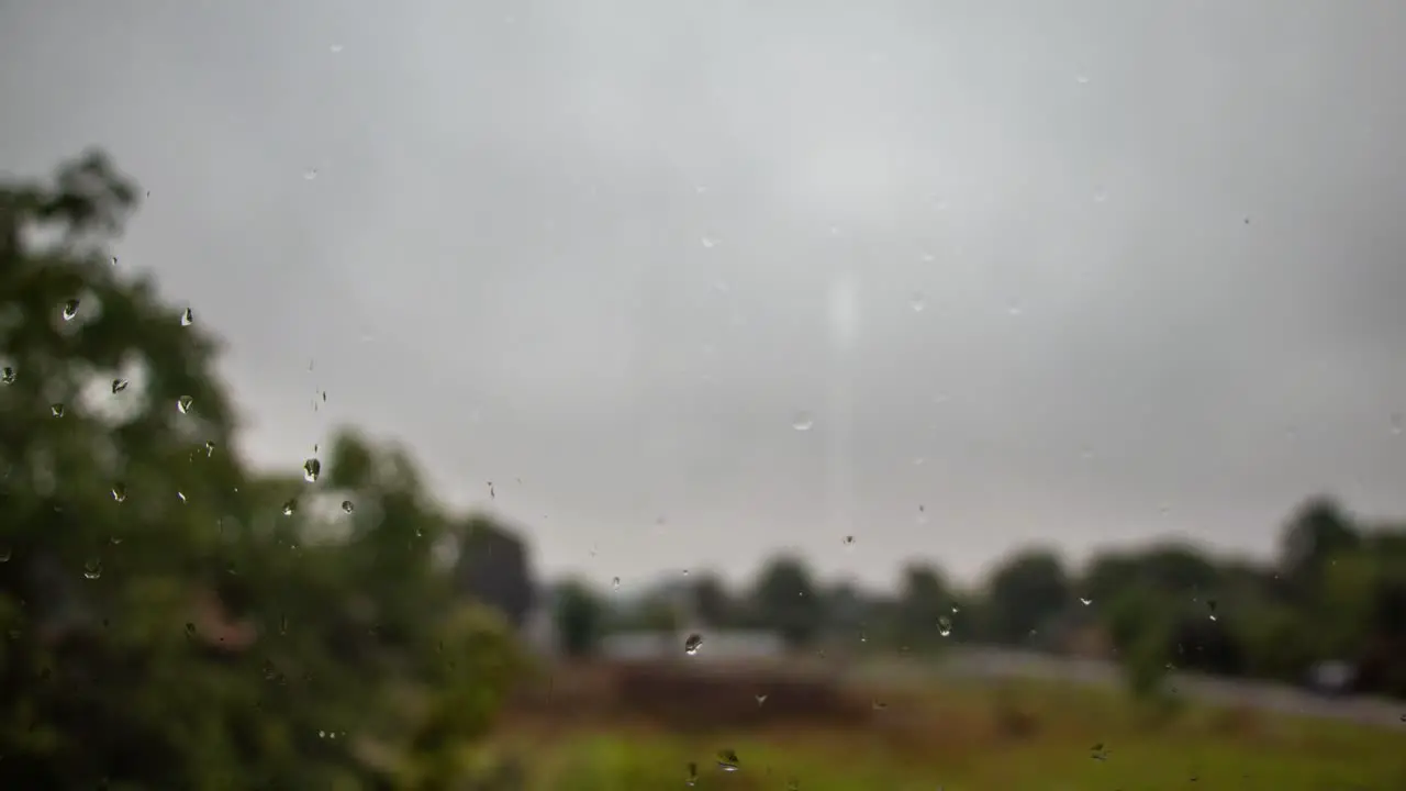 Raindrops on Window Glass Gloomy Day Timelapse