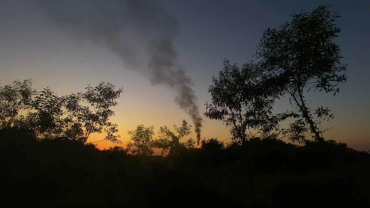 Burning torch of gas field view from within nature at Sunset