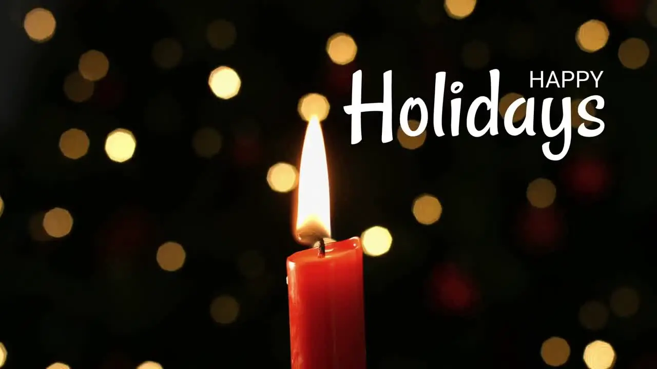 Happy Holidays text and burning candle 4k