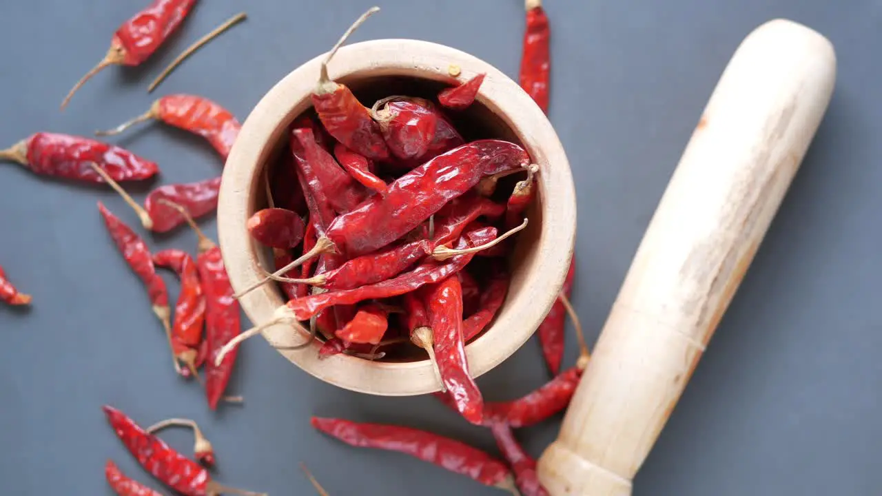 Top view of dry chili in a bowl 