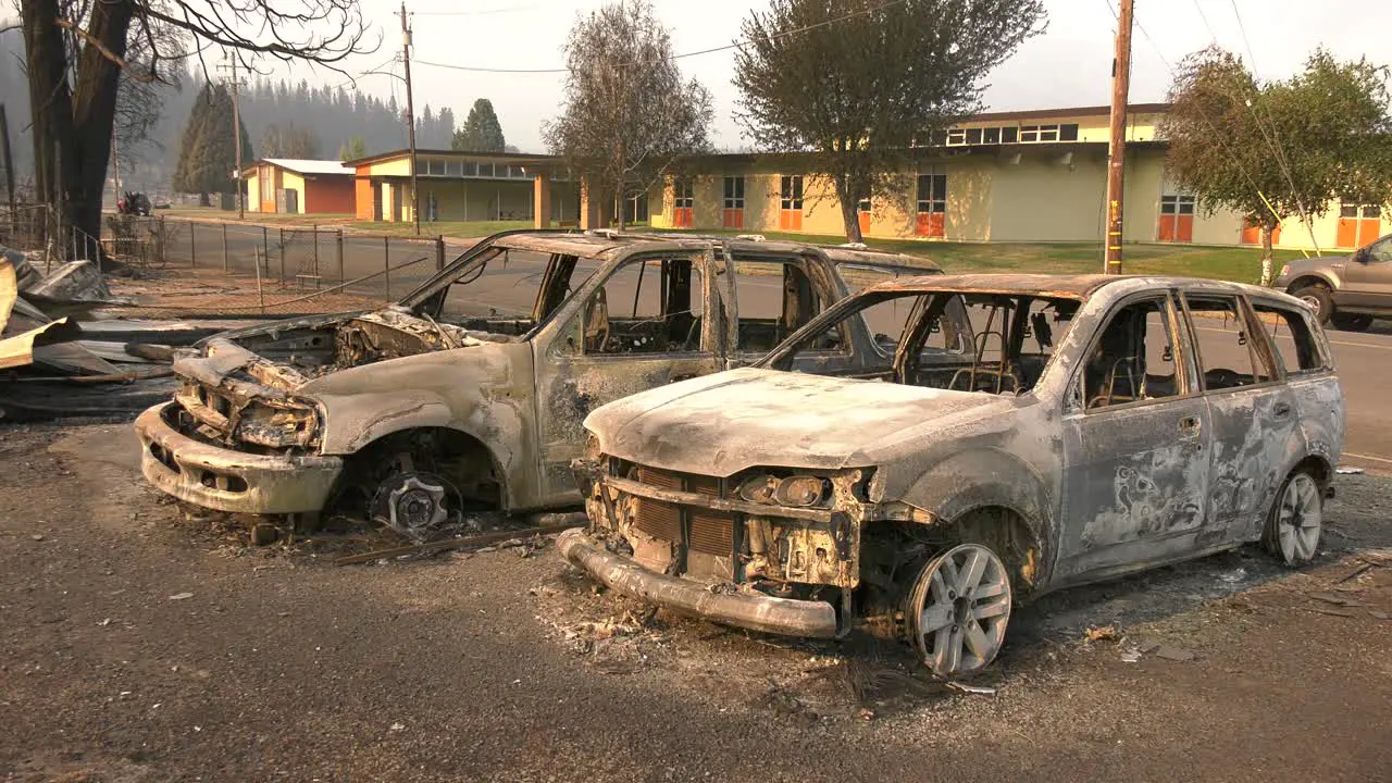 Burned out cars in yard