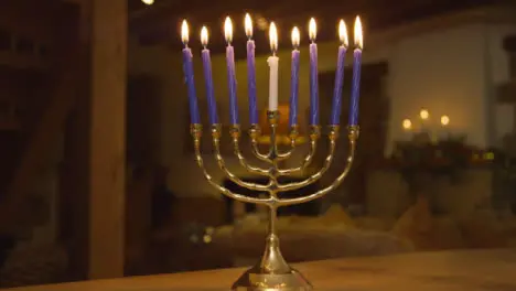 Close Up Shot of Candles On Menorah Burning During Hanukkah Celebrations