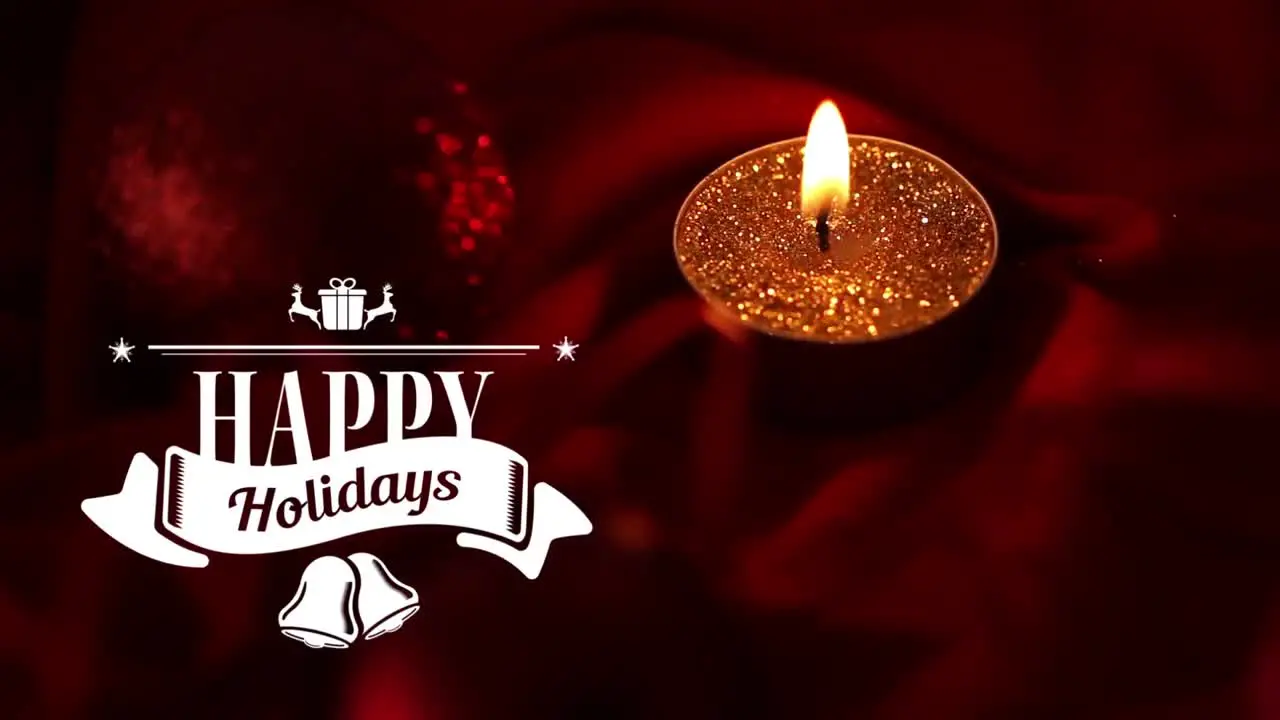 Happy Holidays text and lit candles 4k