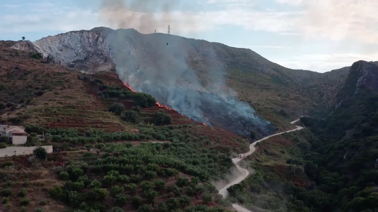 Wildfire On Hillside Aerial Forest on Fire