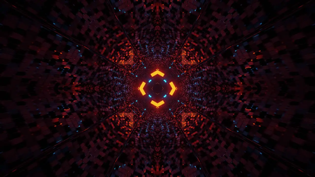 Computerized multicolored kaleidoscope sequence abstract with infinite complex patterns penetrating out