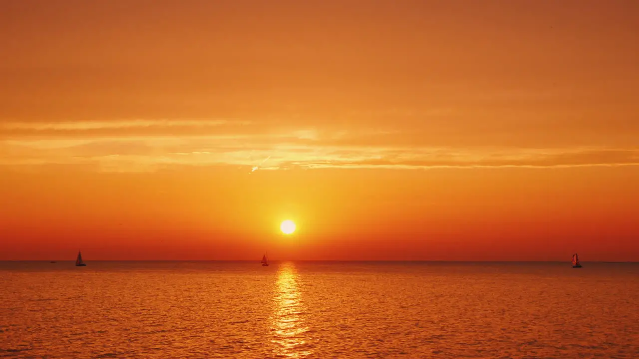 Beautiful Sunset Over Lake Ontario In The Usa Yachts Are Visible In The Distance