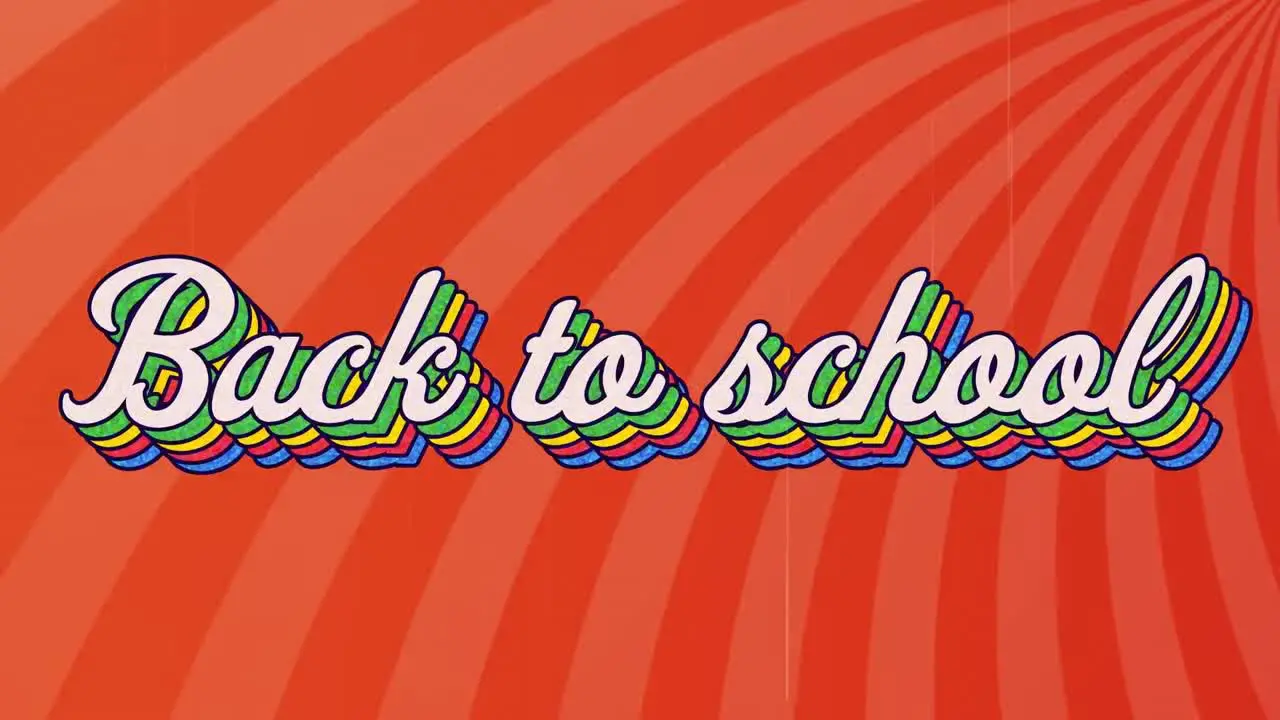 Animation of colorful back to school text against striped loop orange background