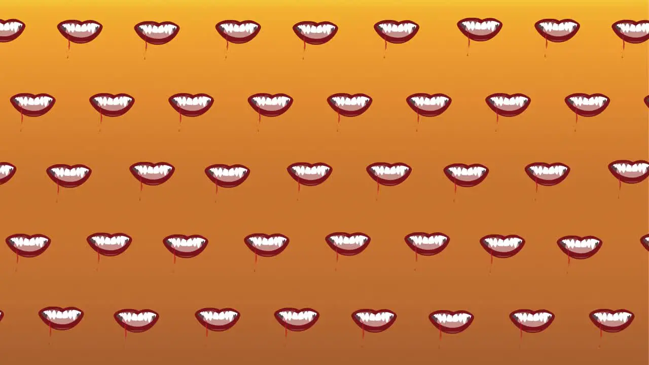 Animation of falling vampire mouths on orange background