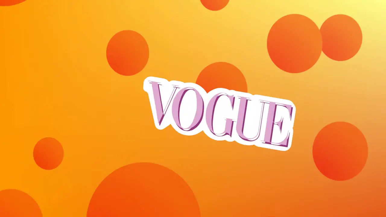 Animation of vogue text and circles moving over orange background