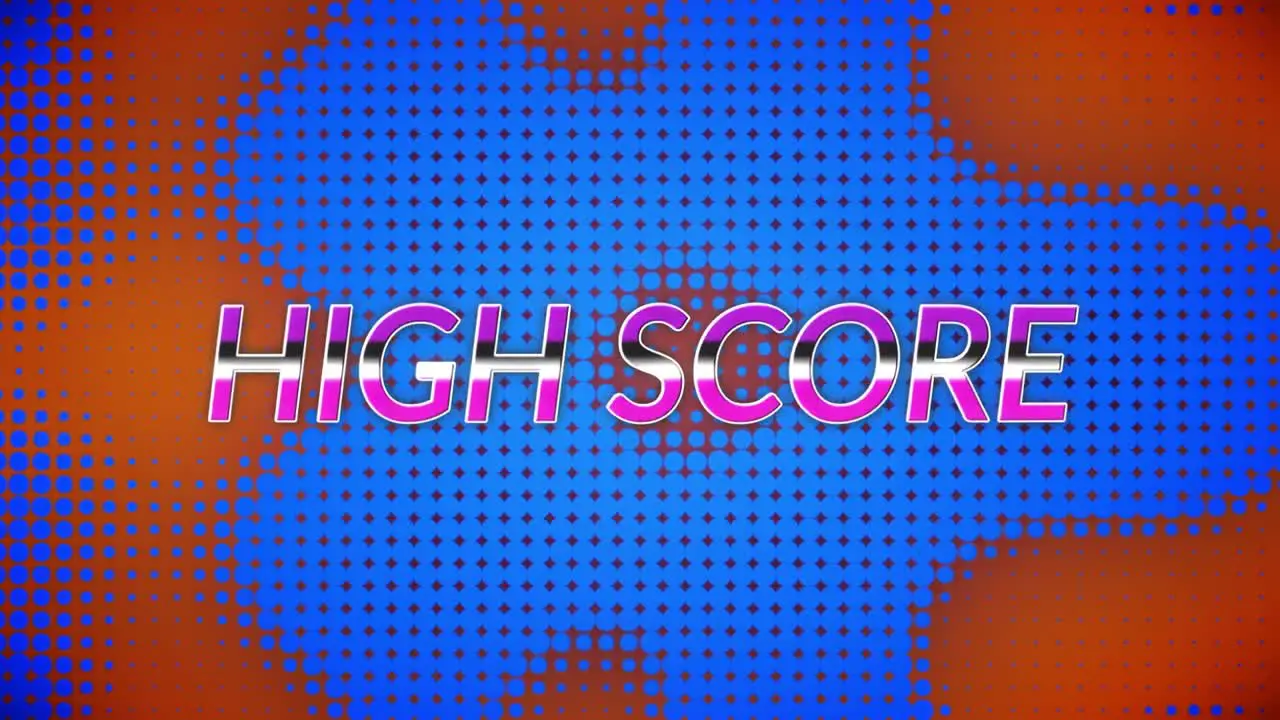 Animation of high score text over blue spots on orange background