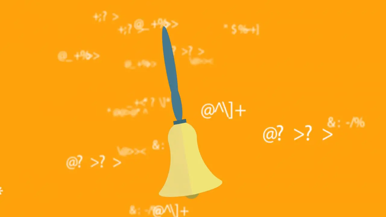 Animation of bell over mathematical equations on orange background