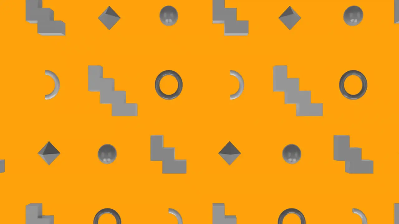 Animation of telescope over rows of abstract shapes on orange background