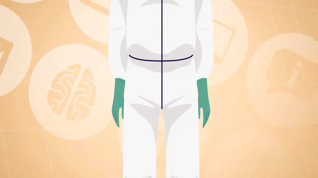 Animation of doctor icon over digital icons on orange background