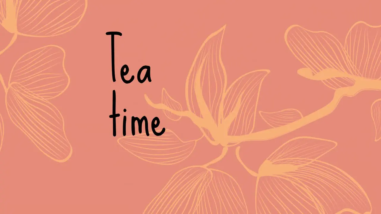 Animation of tea time text over flowers on orange background