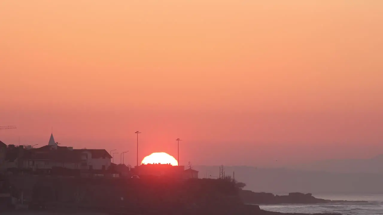 Timelapse wide view cascais marginal road During sunrise On Estoril Coast In The Cascais Municipality Portugal