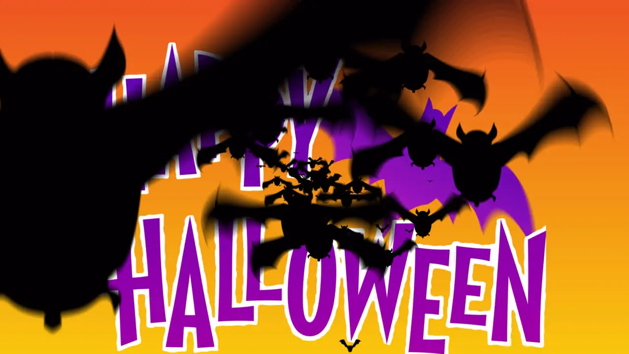 Animation of halloween greetings and bats flying on orange background