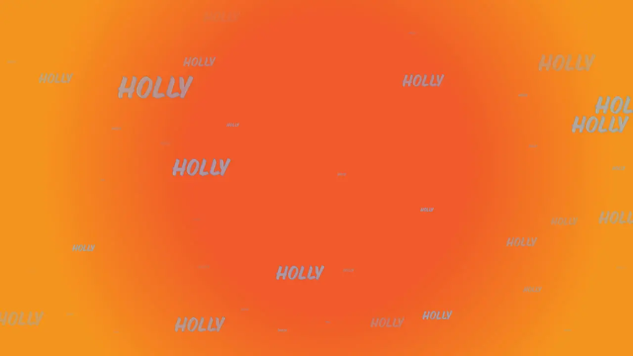 Animation of multiple holly texts at christmas on orange background