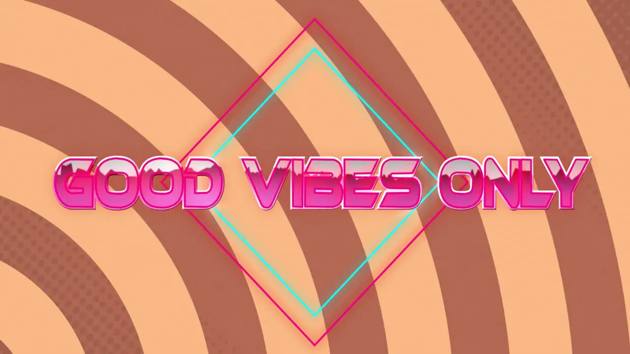 Animation of good vibes only text over circles on orange background