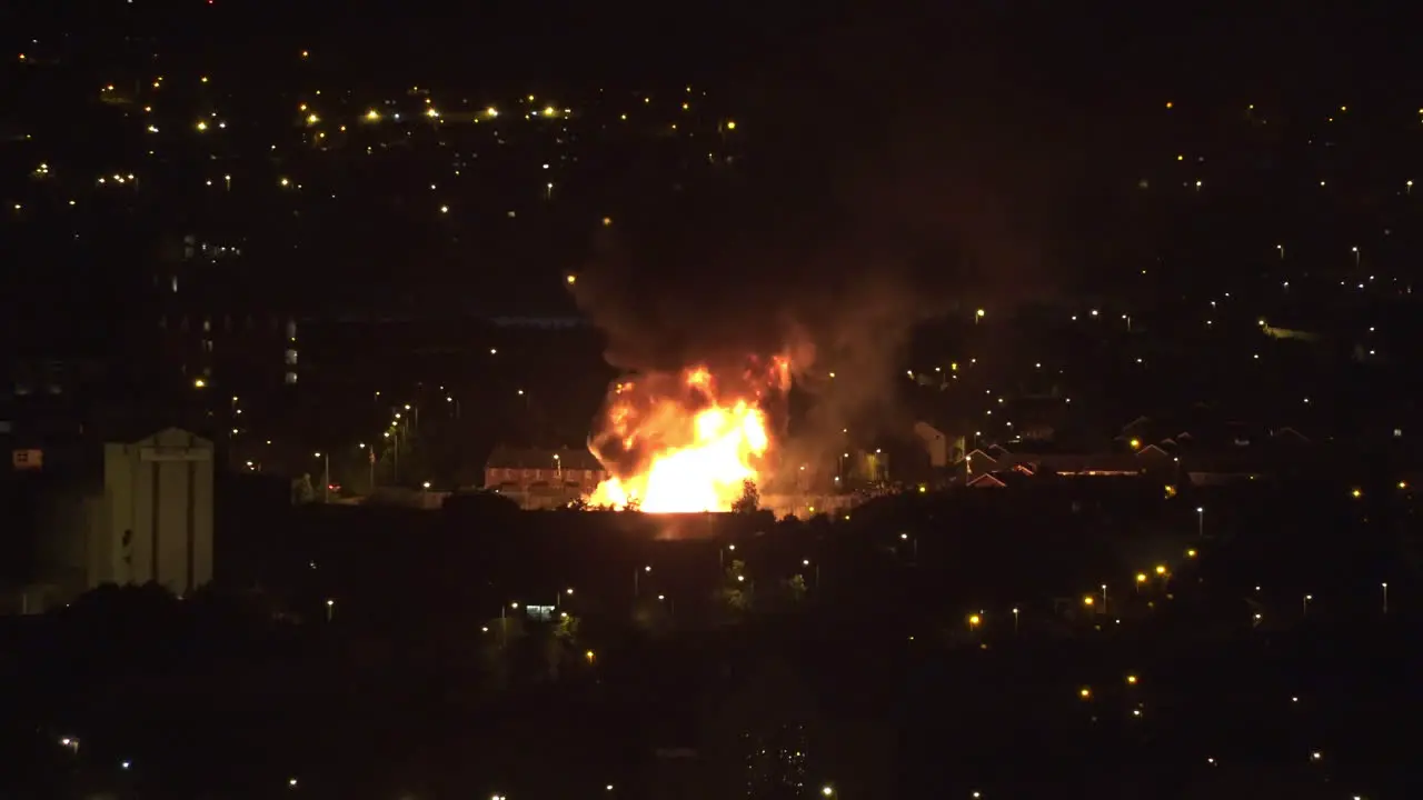 Northern Ireland Belfast Giant Eleventh Night Bonfire Flame And Smoke In West Belfast