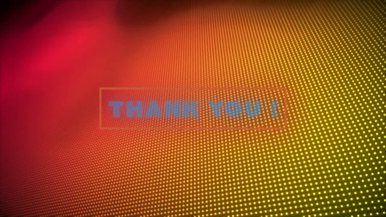 Animation of thank you text over yellow and orange background