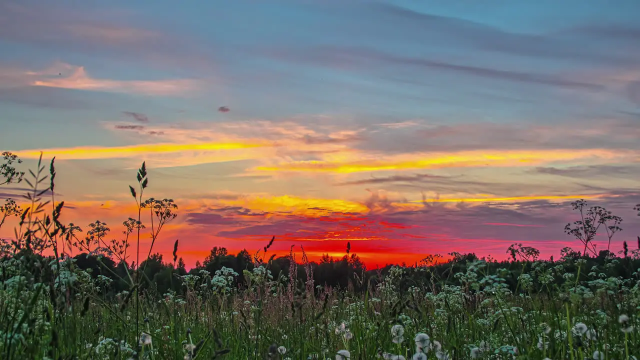 Dramatic view of colorful cloudy sky during golden hour showing shooting star passing through