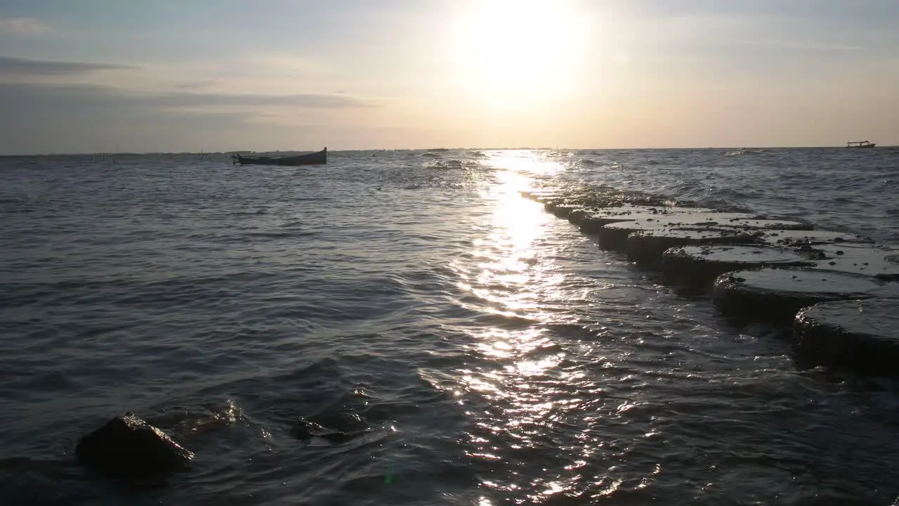 fishing boat on the edge of the pier in the afternoon