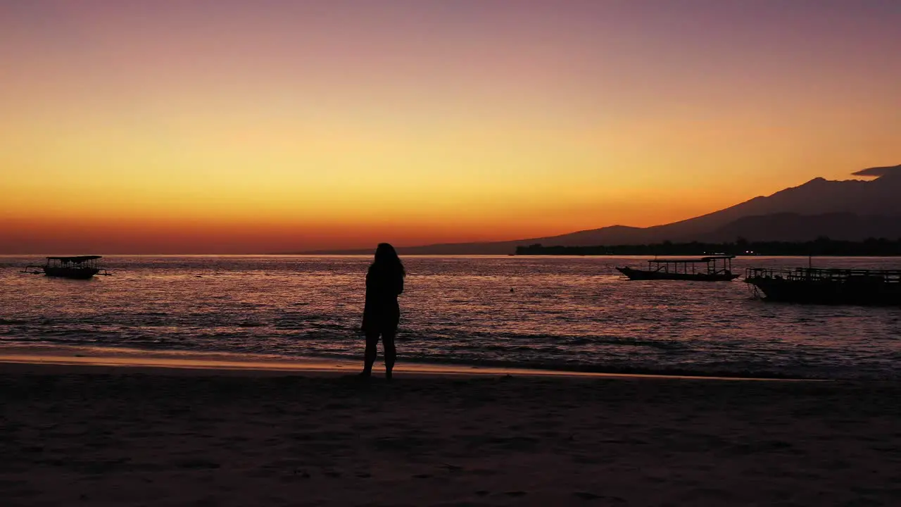 Silhouette Of A Girl With Long Hair On A Bench