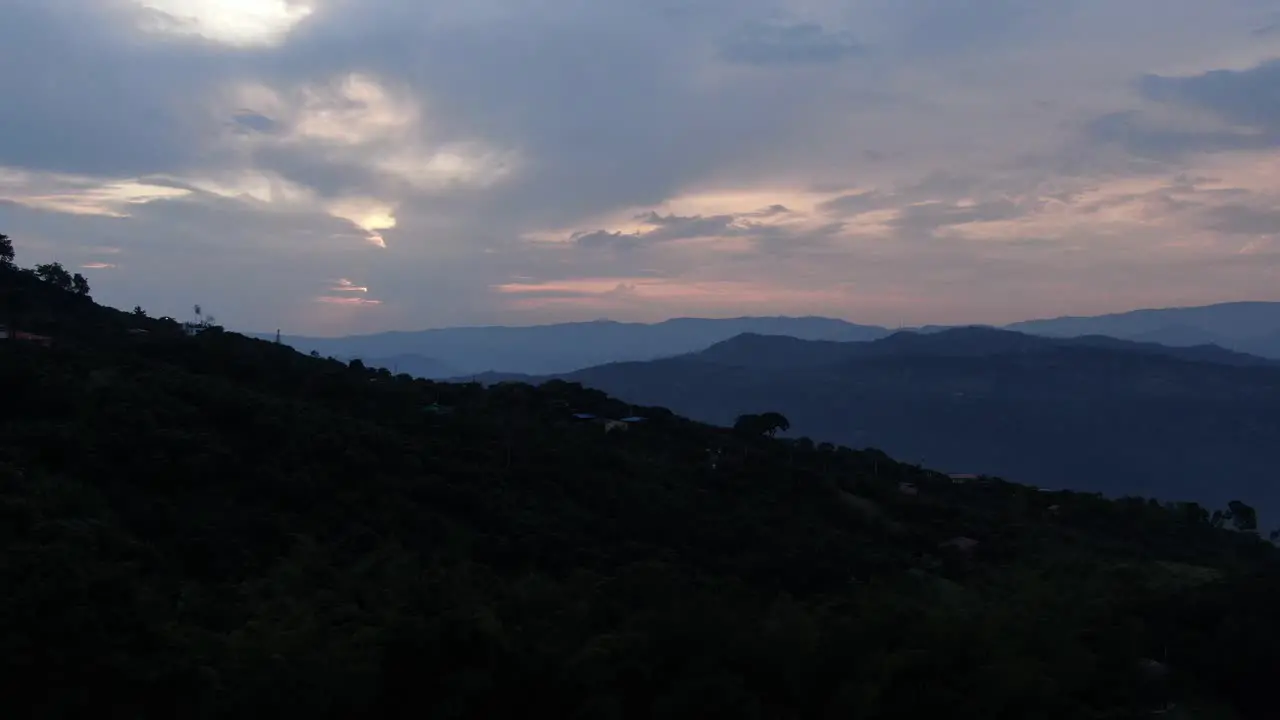 Aerial view of the sunset over the mountains in the village of el Colegio Colombia