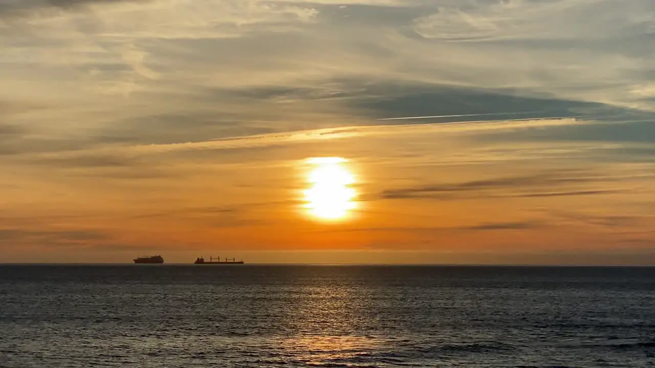 4K Orange Sunset Beach Over Ocean Beautiful Sea Water Waves