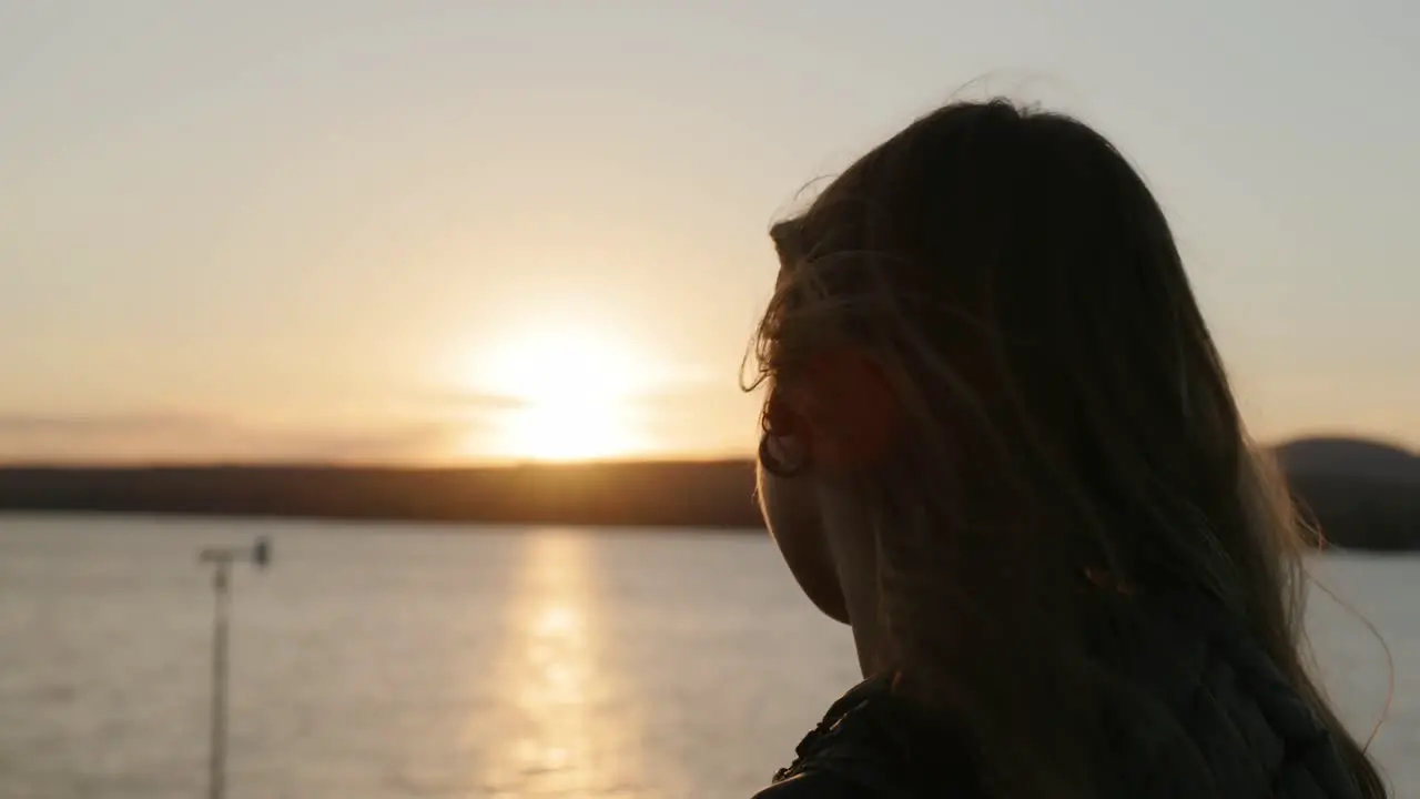 Pretty Young Girl Enjoying The Sunset View At The Beach In Magog Quebec Canada